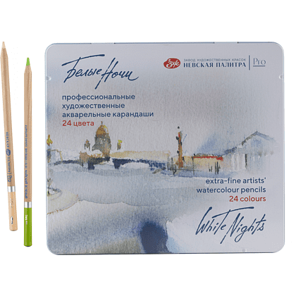 Карандаш акварельный "Белые ночи", набор 24 цветов, жестяной пенал - 2