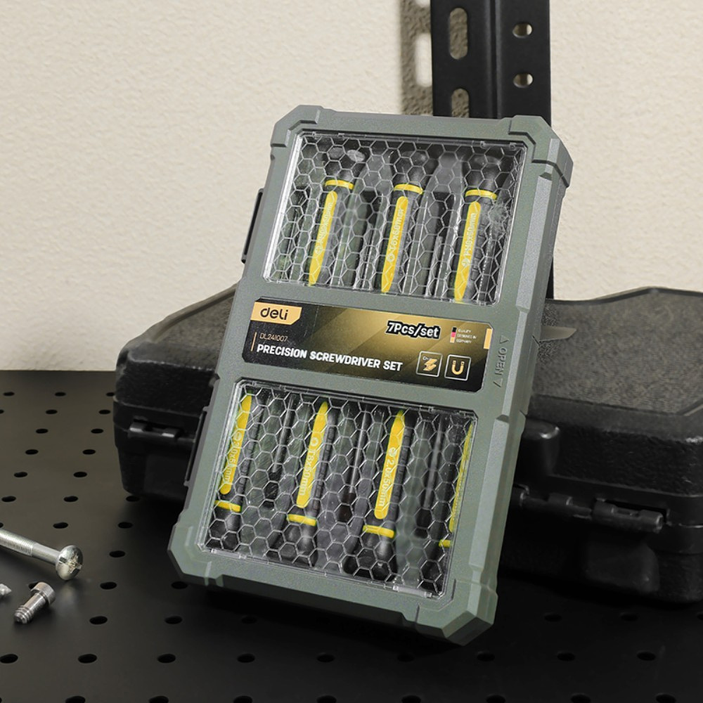 Набор прецизионных отверток Deli YS EDL241007 SL,PH, Torx, 7шт, кейс, черный, желтый - 2