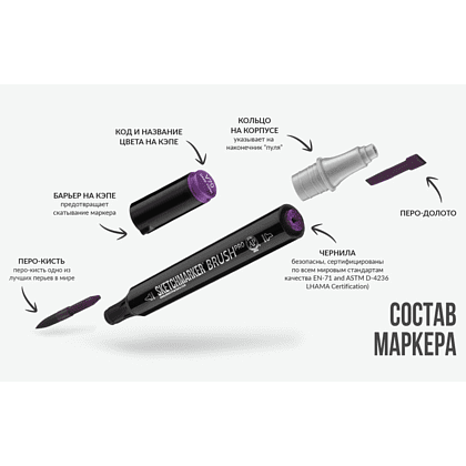 Маркер перманентный двусторонний "Sketchmarker Brush", R42 цикламен - 7