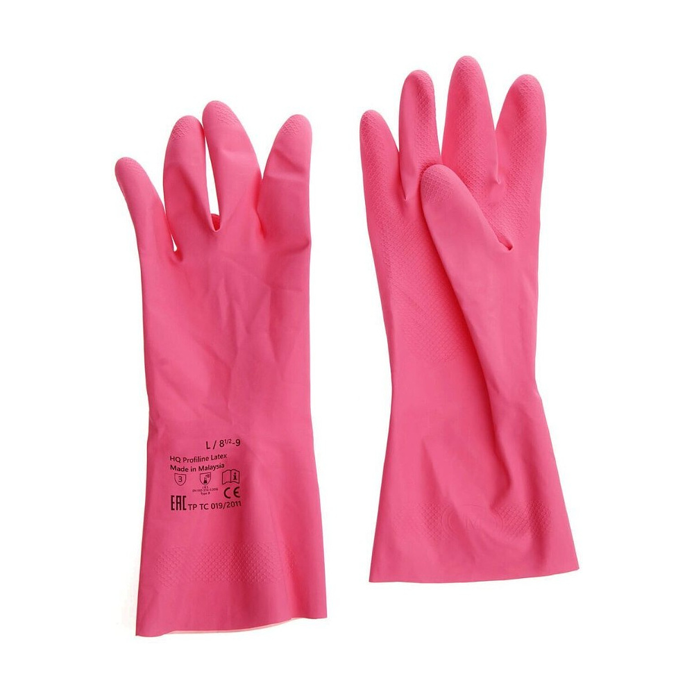 Перчатки латексные HQ Profiline, р-р L, с х/б покрытием, красный - 3