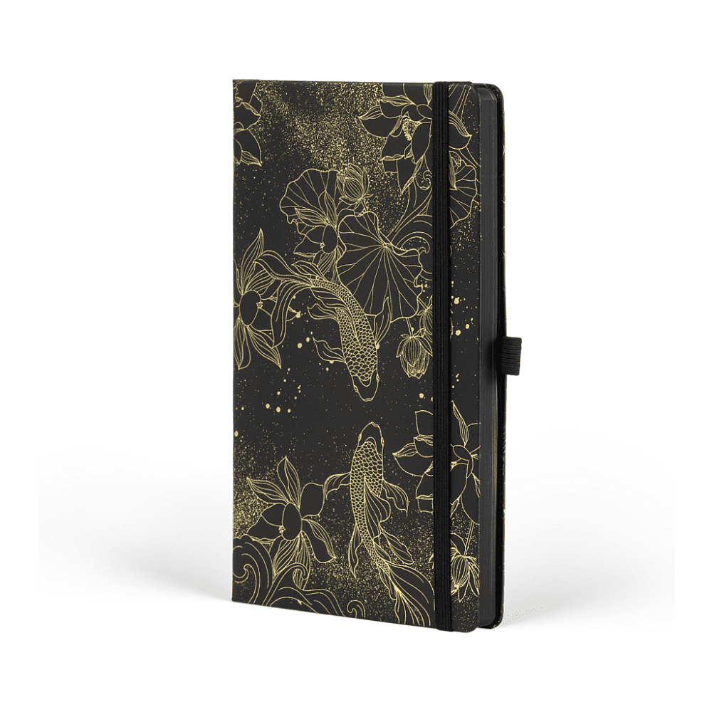Блокнот "Total Black goldfish gold", А5, 96 листов, на резинке, черный, золотистый, срез черный - 2