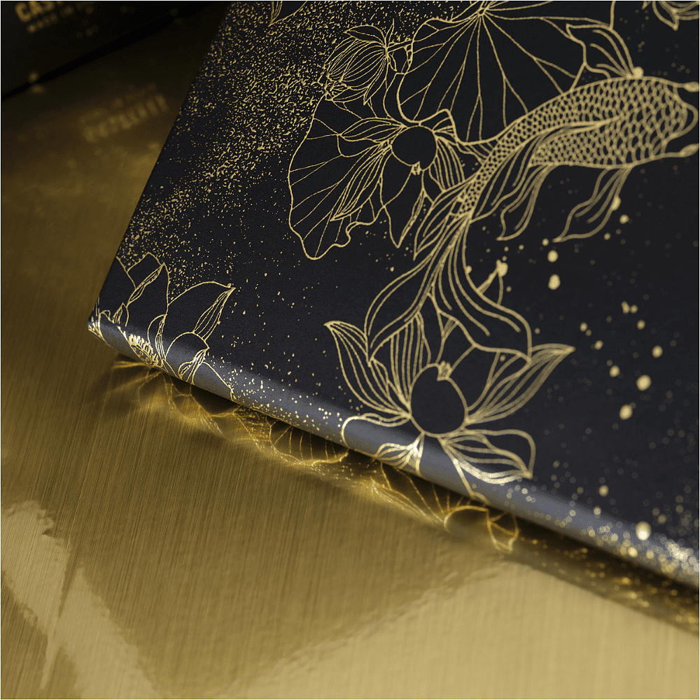 Блокнот "Total Black goldfish gold", А5, 96 листов, на резинке, черный, золотистый, срез черный - 5