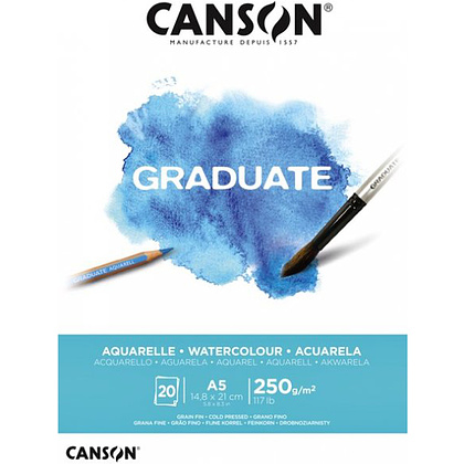 Блок-склейка бумаги для акварели "Canson Graduate", 14.8x21 см, 250 г/м2, 20 листов