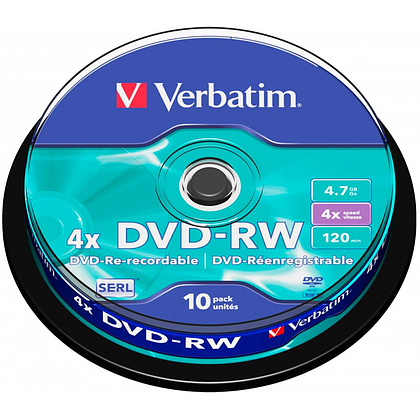 Диск Verbatim, DVD-RW, 4.7 гб, круглый бокс, 10 шт