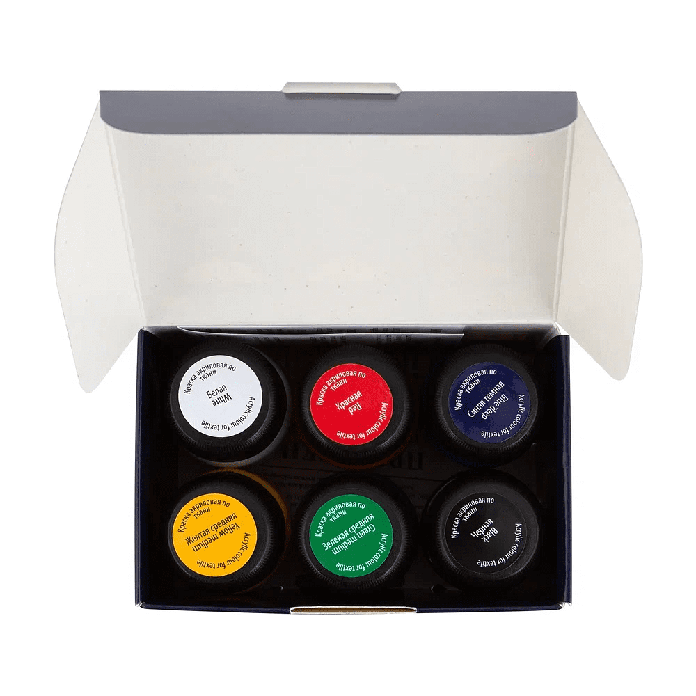 Краска акриловая по ткани "Декола", набор 6 цвет, 20 мл, банки - 7