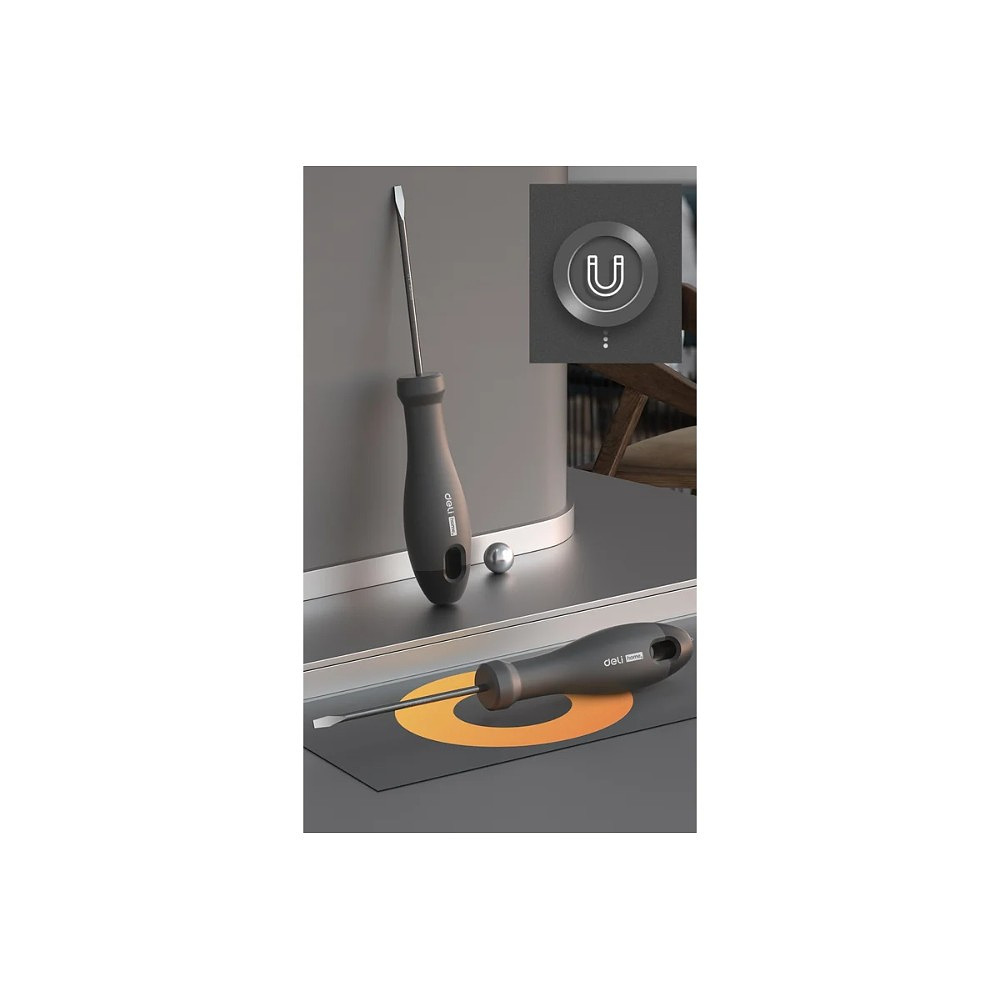 Отвертка Deli HS EHT1105, SL5х100 мм, Soft Touch, черный - 9