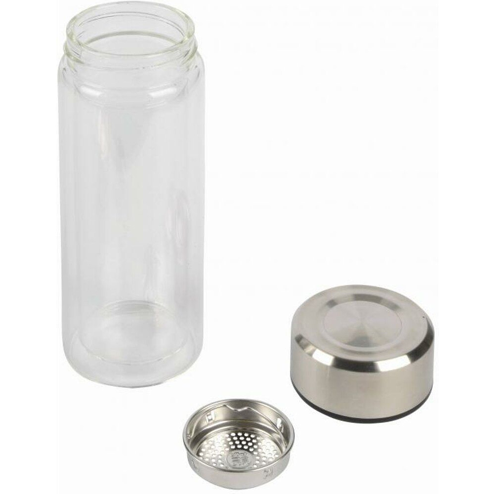 Бутылка для воды "Chai", стекло, металл, силикон, 280 мл, прозрачный, серебристый - 2