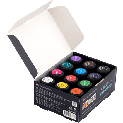 Краска акриловая по стеклу и керамике "Декола", набор 12 цветов, 20 мл, банки - 5