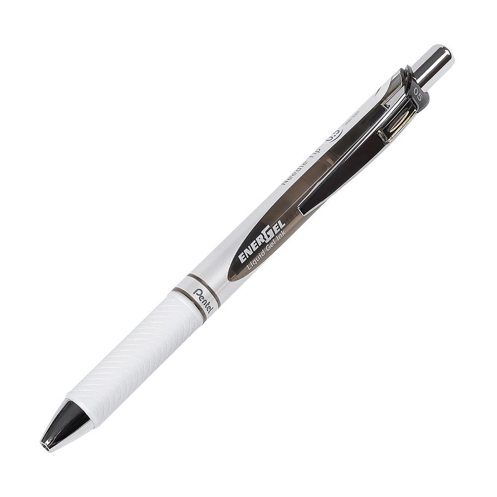 Ручка-роллер "Ener Gel BLN75W", 0.5 мм, белый, черный, стерж. черный