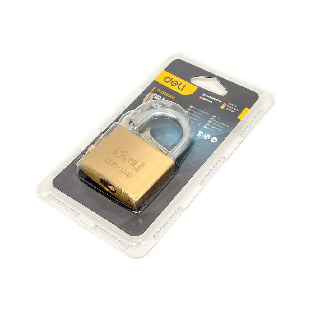 Замок навесной Deli YS EDL508906, 50 мм, 3 ключа, автомат, латунь - 5