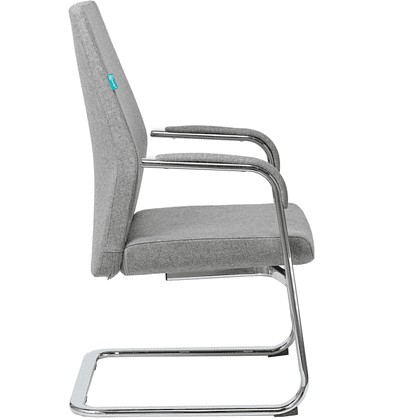 Кресло на полозьях Бюрократ "_JONS-LOW-V", натуральная кожа, серый, металл хром - 3