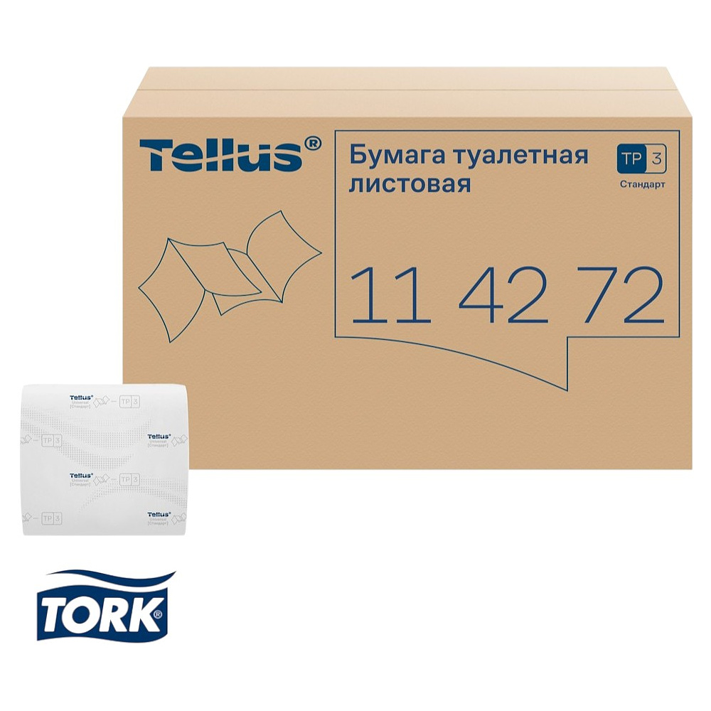 Бумага туалетная  Tellus Стандарт, TР3, листовая, 250 листов, 1 слой