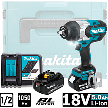 Аккумуляторный гайковерт MAKITA DTW1002RTJ, 18 В, 1050 Нм, 1/2", 5.0Ачx2, MakPac 3
