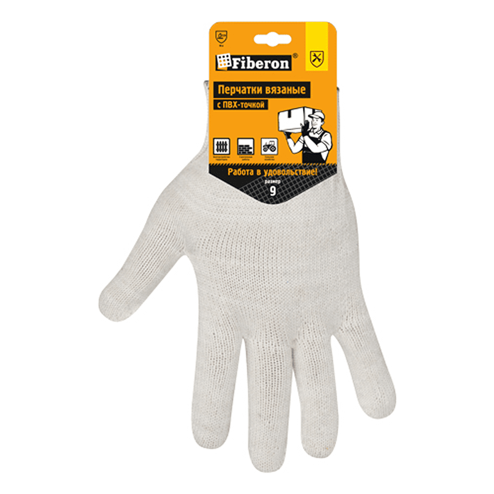 Перчатки трикотажные х/б, с ПВХ покрытием Точка из 6-и нитей, 10 кл. вязки, белый, в и/у - 2