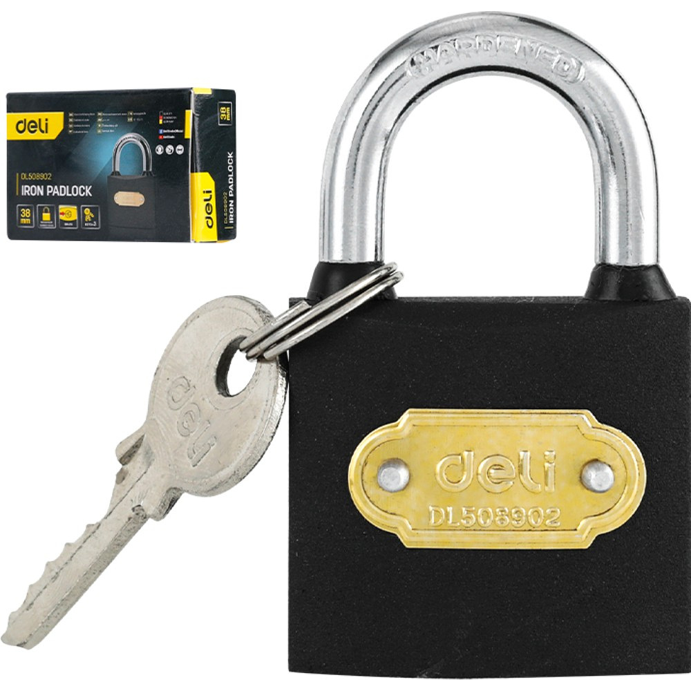Замок навесной Deli YS EDL508902, 38 мм, автомат, 3 ключа, защита от влаги - 2