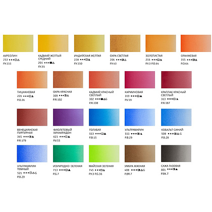 Краски акварельные "Белые ночи", набор 21 цвет, кюветы, метал. пенал - 6