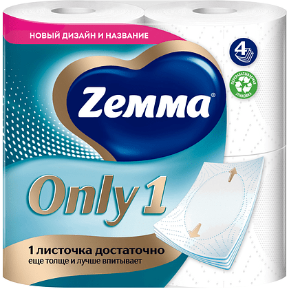 Бумага туалетная Zemma Only1, 4 рулона, 4 слоя, белый - 2