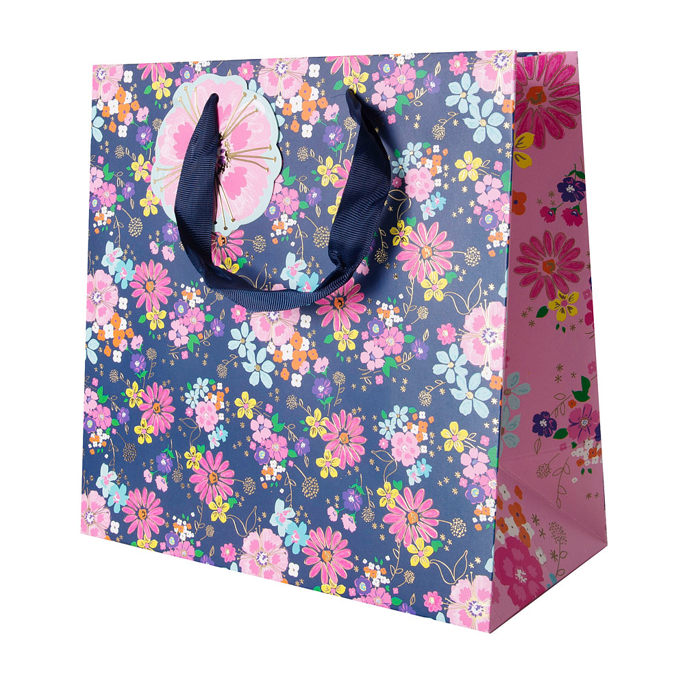 Пакет бумажный подарочный "Navy floral", 25.3x12.5x25.3 см, разноцветный - 2