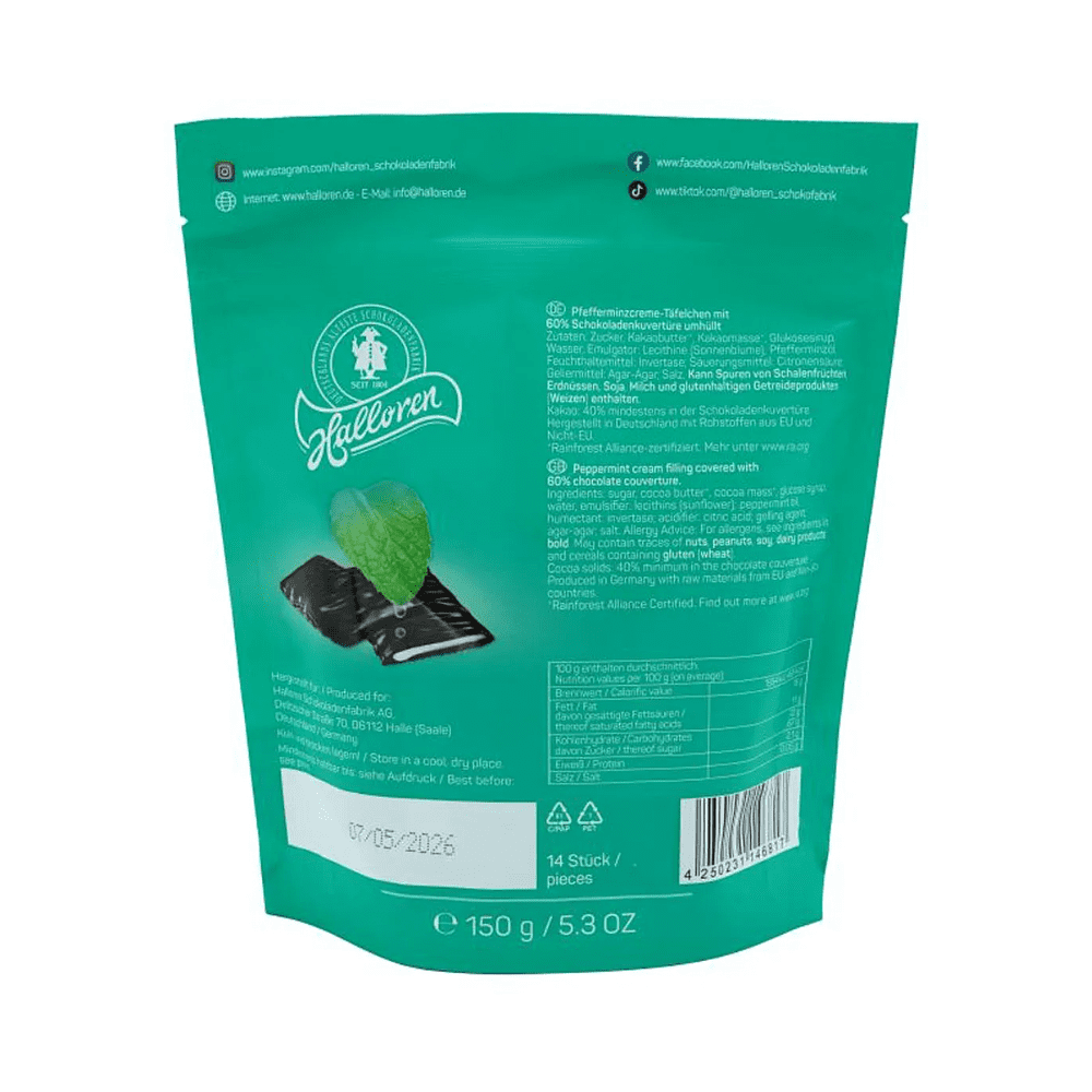 Шоколад темный "Halloren. Thins Mints", 150 гр, с мятной начинкой - 2