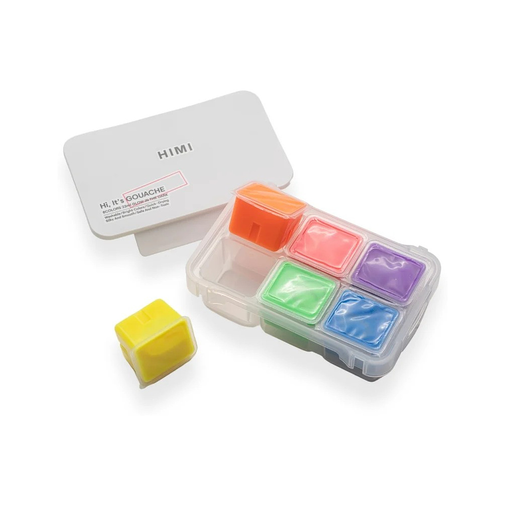 Краски гуашевые "Himi Jelly Cup.Glow in the dark. Bright color", набор 6 цветов, 23 мл., кювета, пластиковый футляр - 3
