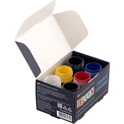 Краска акриловая по стеклу и керамике "Декола", набор 6 цветов, 20 мл, банки - 5