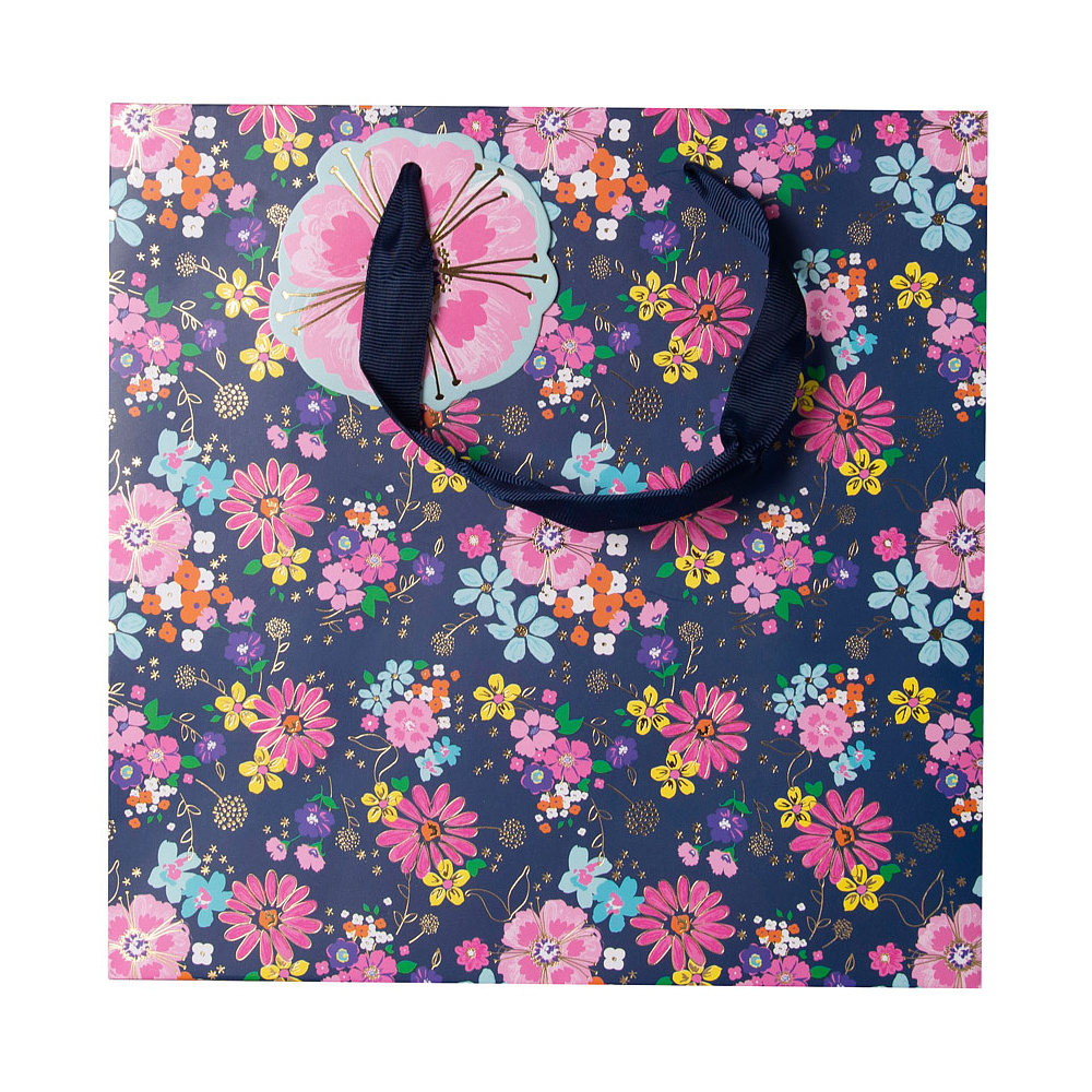 Пакет бумажный подарочный "Navy floral", 25.3x12.5x25.3 см, разноцветный - 6