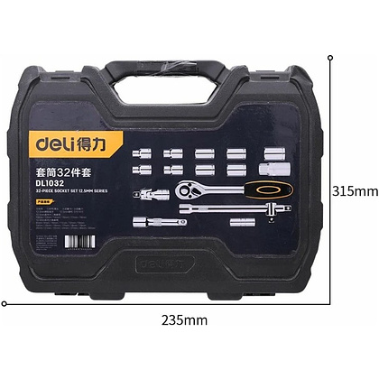 Набор головок торцевых Deli YS 32 EDL1032, 32 предмета, кейс, черный - 3