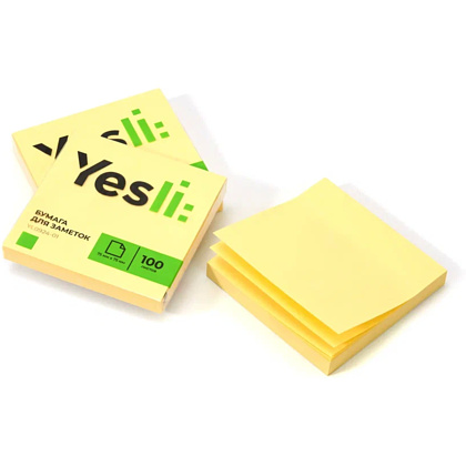 Бумага для заметок на клейкой основе "Yesli", 75х75 мм, желтый пастель - 4