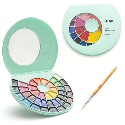 Краски акварельные "Himi", набор, 24 цвета, зелёный футляр