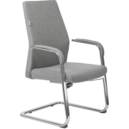 Кресло на полозьях Бюрократ "_JONS-LOW-V", натуральная кожа, серый, металл хром