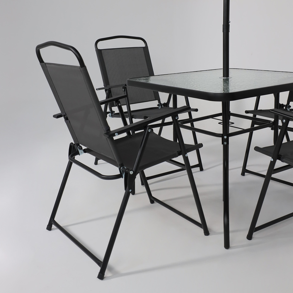 Комплект мебели садовой AksHome PICNIC (стол 1шт, 4 кресла, зонт 1шт), серый, черный - 15