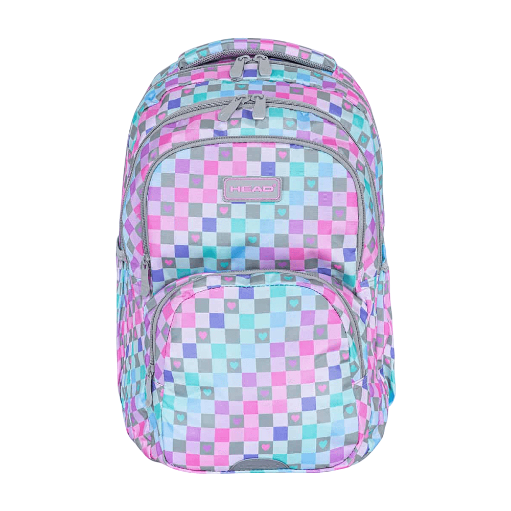 Рюкзак школьный "Checkered Hearts", голубой, розовый