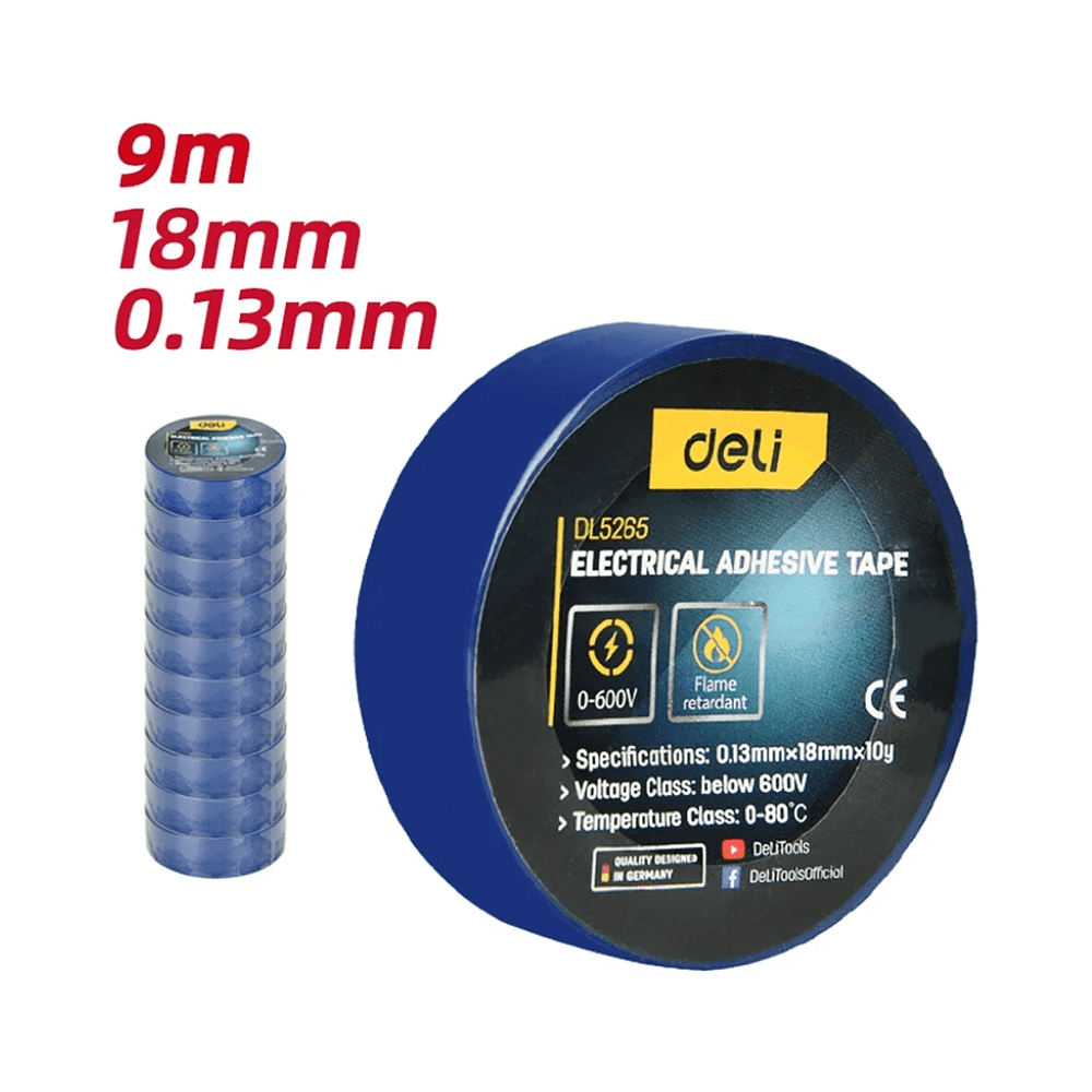 Изолента ПВХ Deli YS EDL5265, 18 мм x 10 м, 130 мкм, синяя - 2