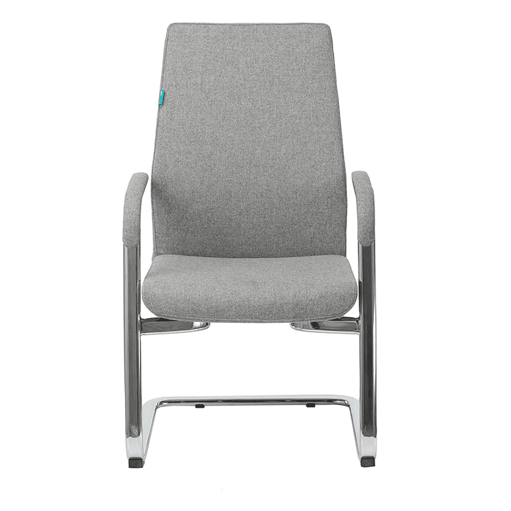 Кресло на полозьях Бюрократ "_JONS-LOW-V", натуральная кожа, серый, металл хром - 2