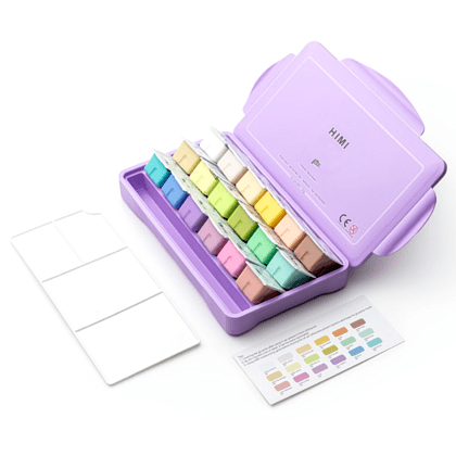 Краски гуашевые "Himi Jelly Cup. Pastel colors", 18 цветов, кювета, фиолетовый футляр