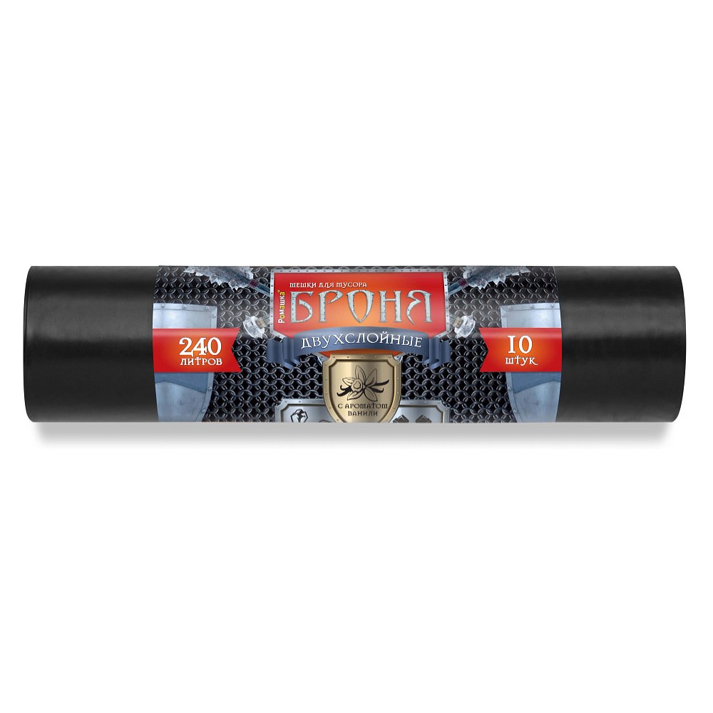 Мешки для мусора Ромашка Броня, 240 л, ПВД, 60 мкм, 100х130 см, 10 шт/рулон, черный