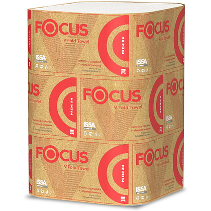 Полотенца бумажные Focus Premium, V – сложение, 200 листов, 2 слоя, 100% целлюлоза