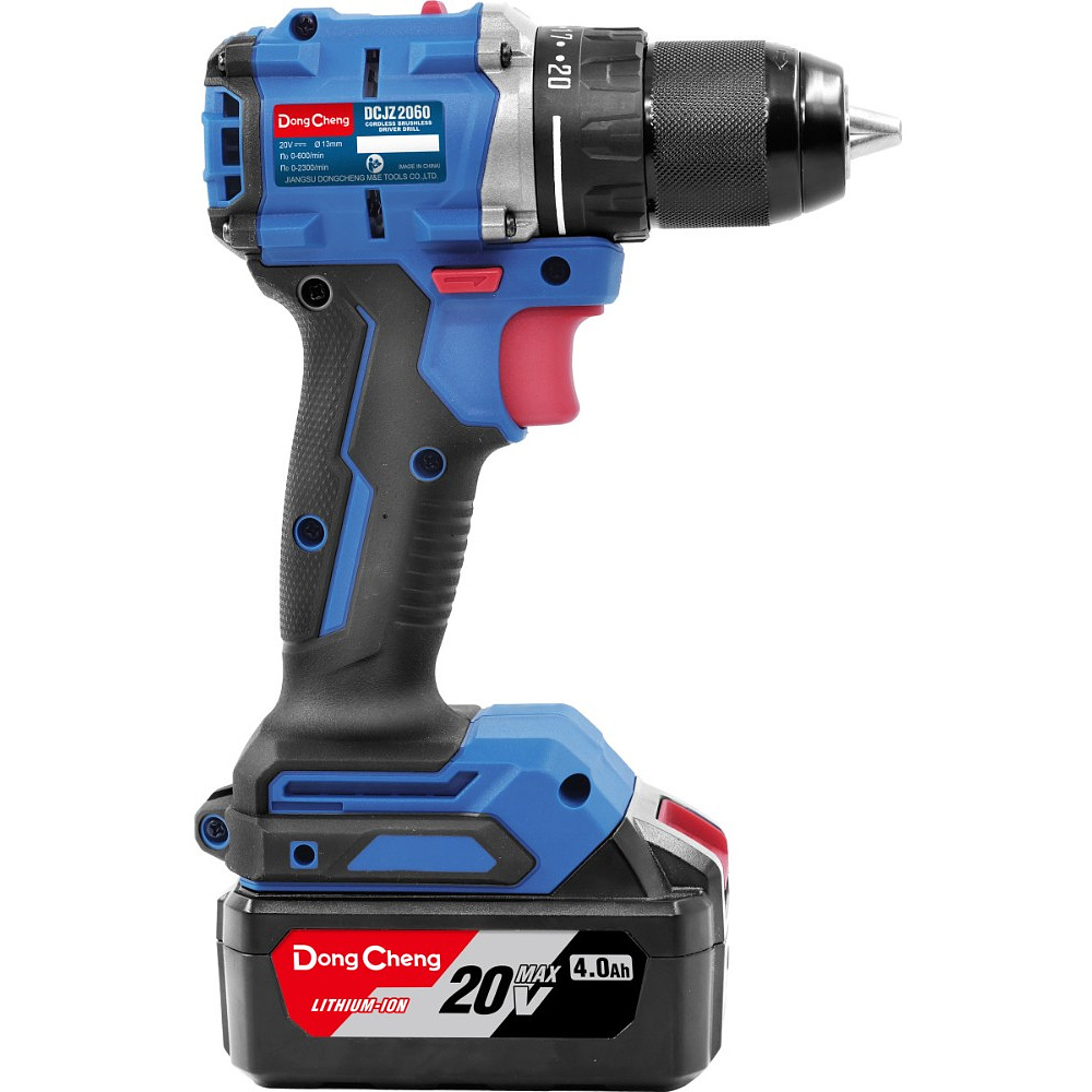 Аккумуляторная дрель-шуруповерт DongCheng DCJZ2060 (TYPE EM), 20 В, 60 Нм, 2 АКБ, 4 Ач, З/У 2 А - 4