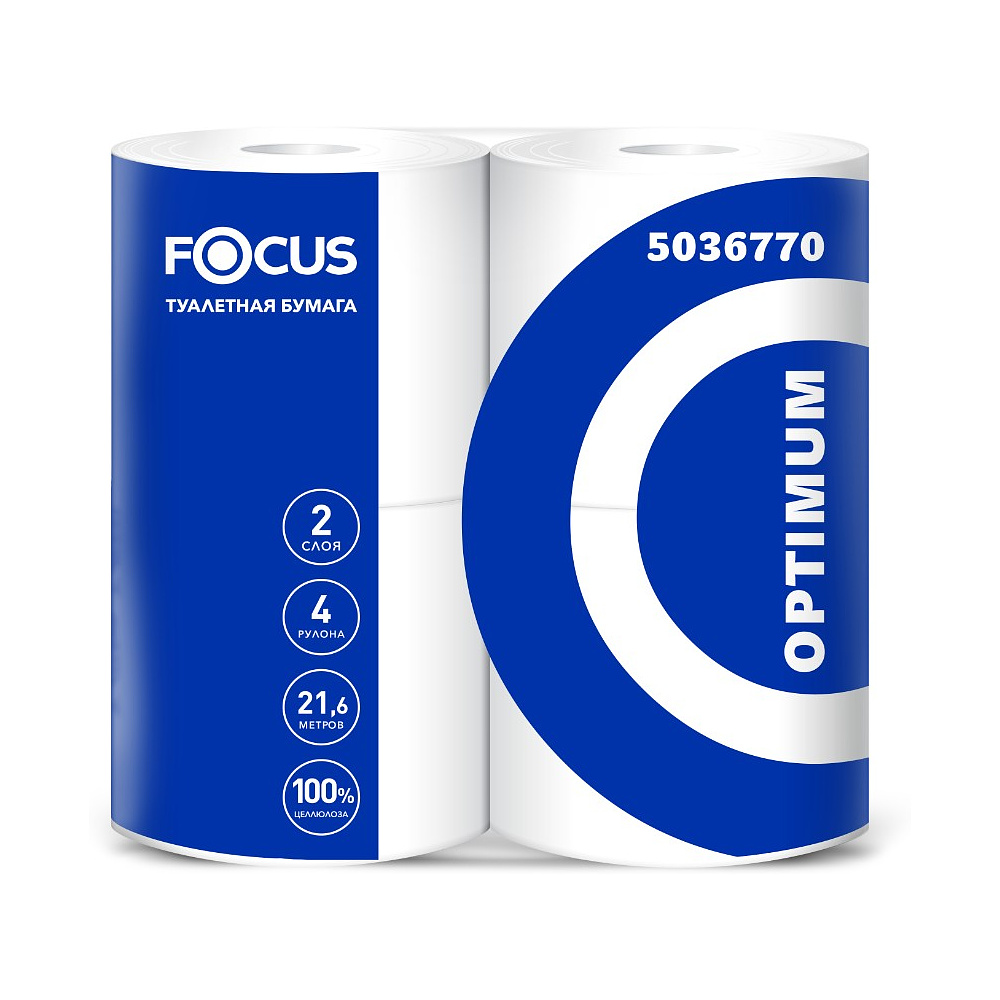 Бумага туалетная Focus Optimum, 2 слоя, 21,6 м, 4 рулона, 100% целлюлоза