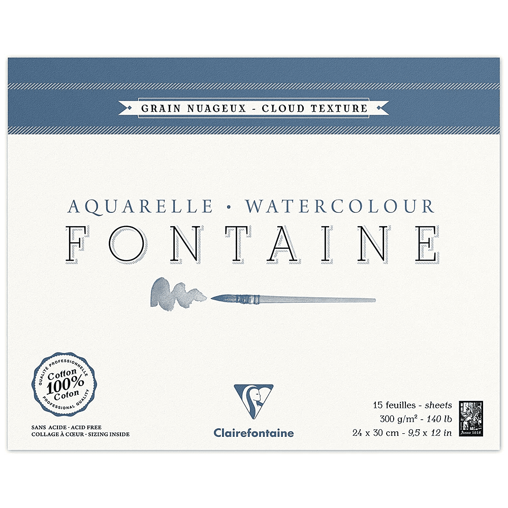 Блок-склейка бумаги для акварели "FONTAINE", 24x30 см, 300 г/м2, 25 листов