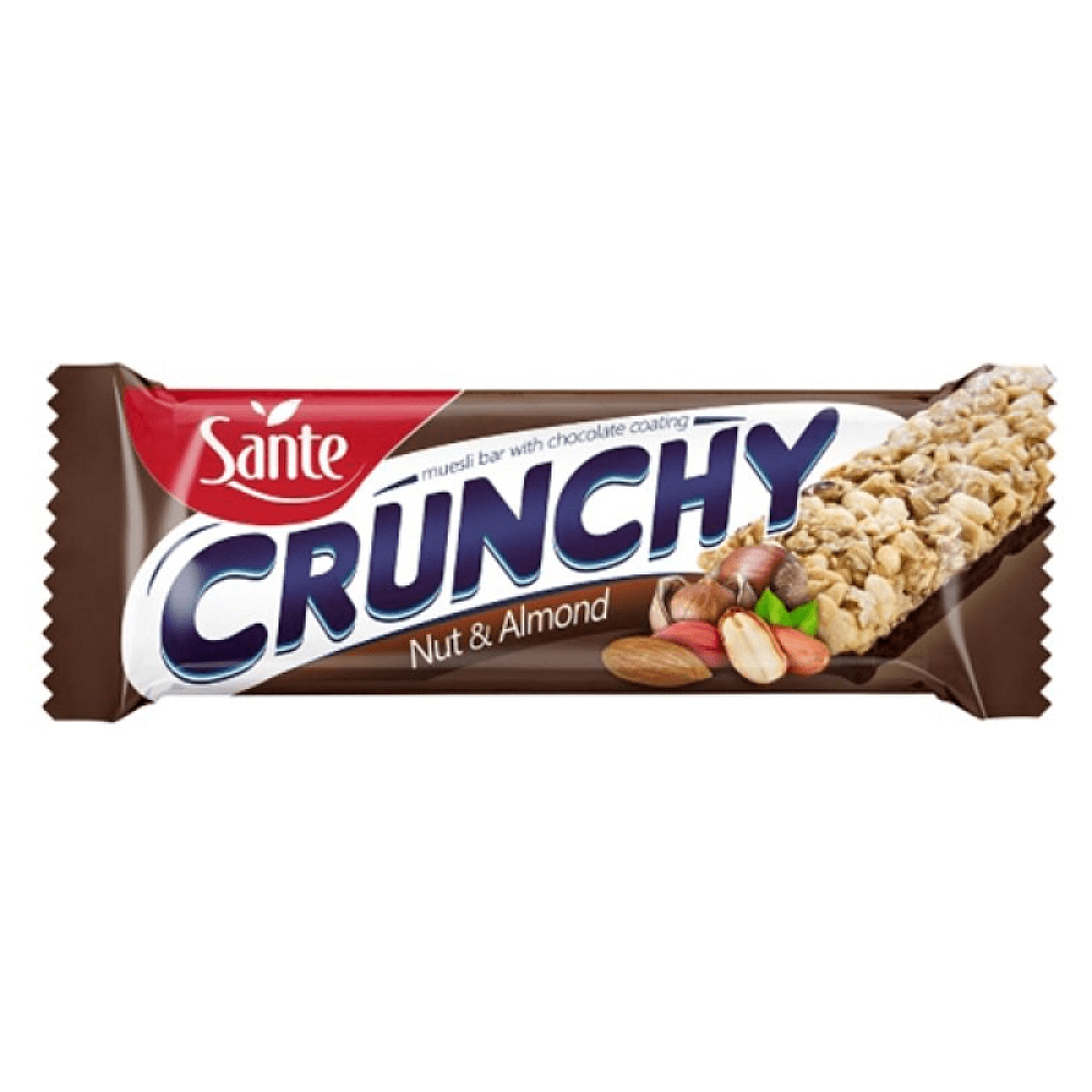 Батончик-мюсли "Sante Crunchy" с лесным орехом и миндалем в шоколаде, 40 г