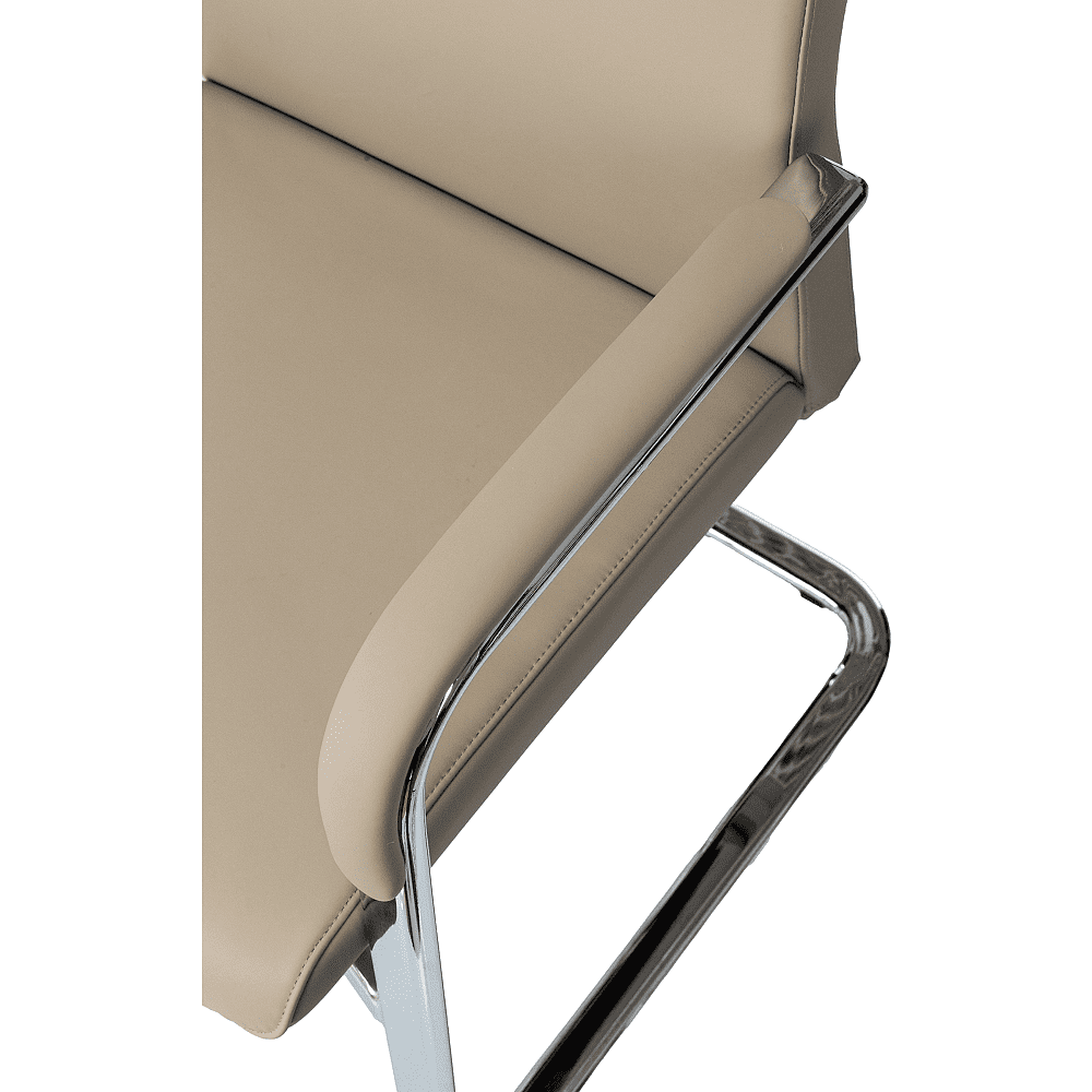 Кресло на полозьях Бюрократ "_JONS-LOW-V", натуральная кожа, бежевый, металл хром - 6