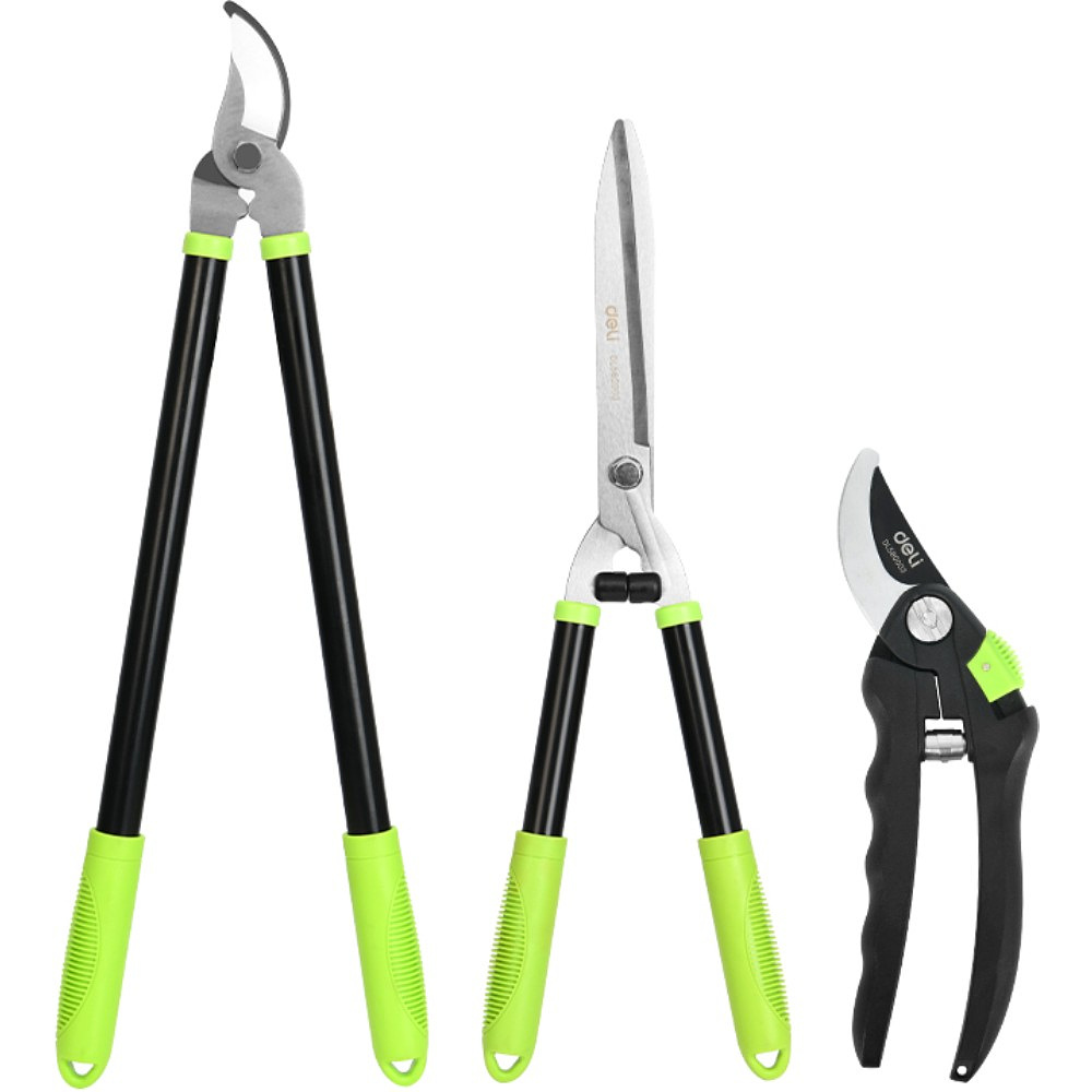 Набор садовых инструментов Deli "EDL580003", 3 предмета (кусторез, сучкорез, секатор), зеленый, черный 