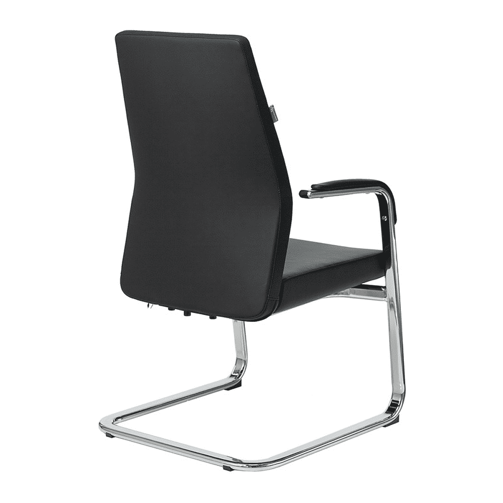 Кресло на полозьях Бюрократ "_JONS-LOW-V", натуральная кожа, черный, металл хром - 4