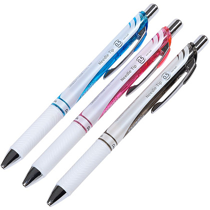 Ручка-роллер "Ener Gel BLN75W", 0.5 мм, белый, черный, стерж. черный - 2