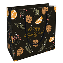 Пакет бумажный подарочный "Spruce. Шишки", 20х20х8 см, черный