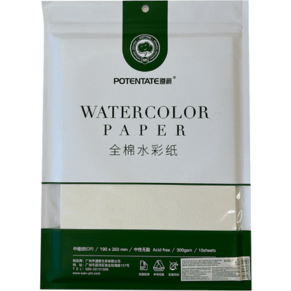 Бумага для акварели "Potentate", хлопок, холодный пресс, 19.5х27 см, 10 листов