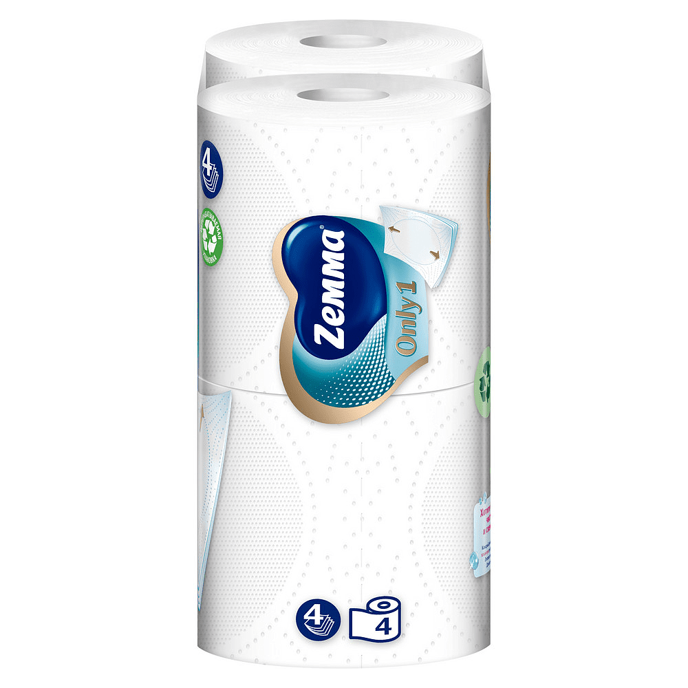 Бумага туалетная Zemma Only1, 4 рулона, 4 слоя, белый - 5