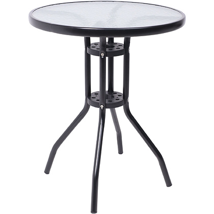 Стол садовый VERONA, 600х600х730 мм, сталь, черная, закаленное стекло 5мм