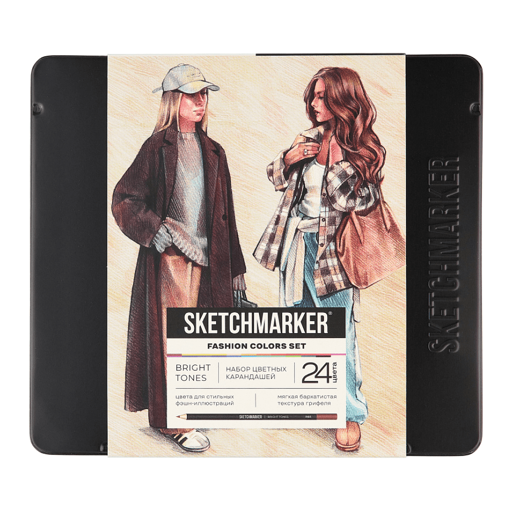 Набор карандашей цветных "Sketchmarker Мода", 24 цвета, в металлической коробке